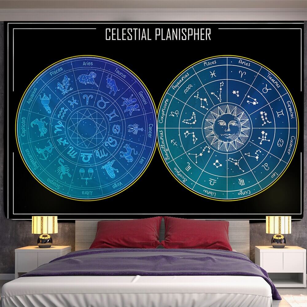 Constellations Compass Tapestry Psychedelic Wall Hanging Tapestry Home Decor 